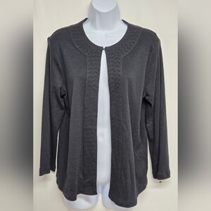 Rafaella Petite PM Black Open Front Knit Cardigan 100% Cotton Beaded